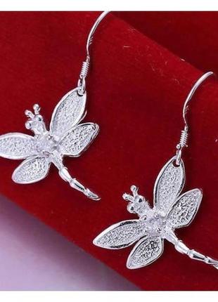 🏵️серьги в серебре 925 стрекозы с цирконами, новые! арт. 551-уценка