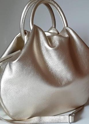 Роскошная сумка из натуральной кожи бледное золото1 фото