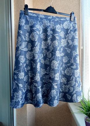 Красивая летняя юбка миди из натуральной ткани в цветочный принт