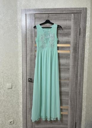 Платье в пол, мятного цвета4 фото