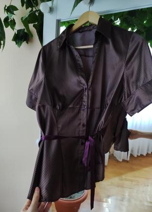 Блуза коричнева в полоску marks&amp;spencer2 фото