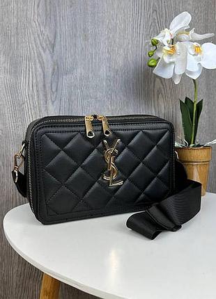 Качественная женская мини сумочка клатч ysl черная экокожа, стильная сумка на плечо