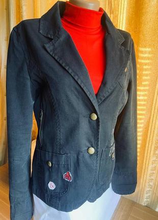 Джинсовый пиджак, черный с накаткой, на 2 пуговицах / coton / кэжуал / new jeans