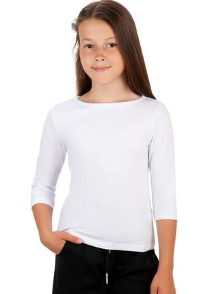 Базовый белый джемпер трикотажный, белая кофта стрейчевая, реглан, лонгслив для школы, блуза для девочек школьная1 фото
