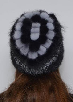 Жіноча зимове норкова шапка петлі баклажан3 фото