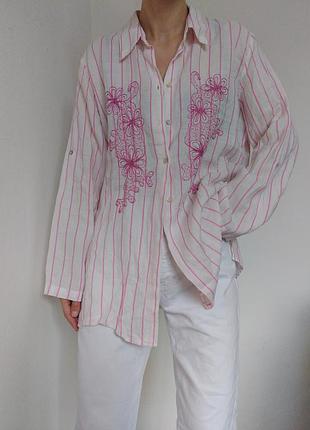 Винтажная рубашка крапива натуральная рубашка в полоску рубашка с вышивкой оверсайз блуза в полоску белая блузка натуральная рубашка винтаж блуза вышивка7 фото