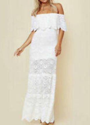 Ошатне, святкове, довге, біле плаття рибка з гіпюру2 фото