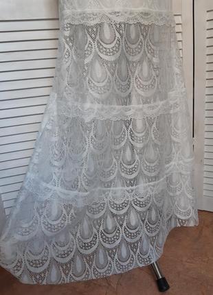 Праздничное, свадебное, длинное, белое платье рыбка из гипюра4 фото