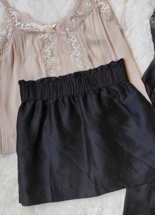Черная короткая юбка мини с широким поясом карманами с шерсти шерстяная шелковая шелк хлопок cos3 фото