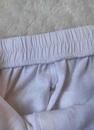 Білі лляні штани прямі штани льон із гумкою кишенями кроп укорочені штани бавовна низька талія7 фото