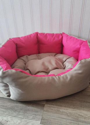 Лежак для собак та котів 40х30см лежанка для маленьких собак та цуценят беж з рожевим