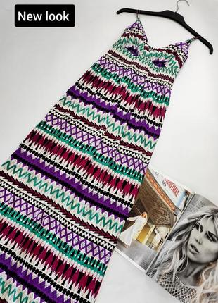 Платье длинное женское сарафан прямого свободного кроя в принт на бретелях от бренда new look s m