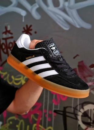 Мужские кроссовки adidas gazelle indoor black withe gum premium