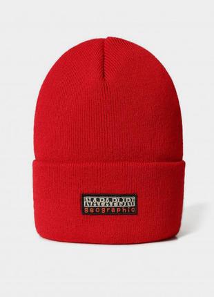 Червона шапка napapijri beanie faro  / шапки бини напапири1 фото