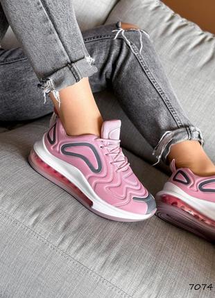 Стильные розовые женские кроссовки на толстой,массивной подошве,текстиль,лето, демисезон- женская обувь4 фото