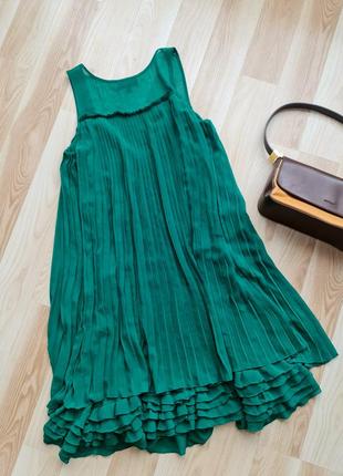 Міді плаття пліссе смарагдрва пліссирована сукня зелена шифонова коротка сукня жіноча3 фото