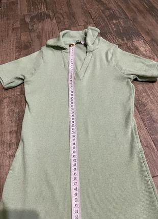 Женское летнее приталенное платье с воротником зеленая туника2 фото