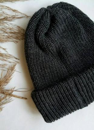 Шапка на осень и зиму, шапка темно серая, теплая, базовая, темно сіра шапка базова!3 фото