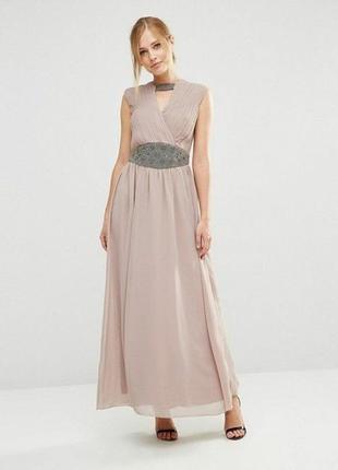 Брендовое коктальное макси длинное пудровое платье от little mistress