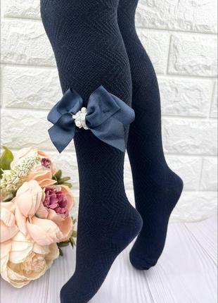 Нарядные колготы детские синие с бантиком турецкие