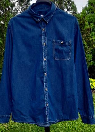 Синяя джинсовая рубашка с длинным рукавом2 фото
