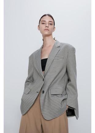 Трендовый пиджак блейзер оверсайз в клетку zara,p. xl3 фото