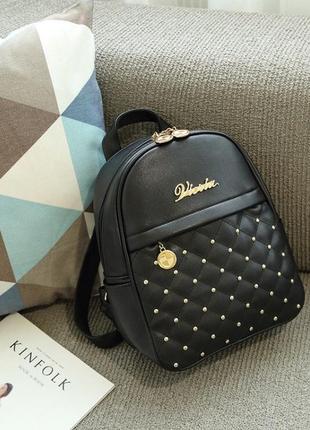 Женский кожаный новый стильный чёрный городской модный красивый рюкзак портфель сумка1 фото