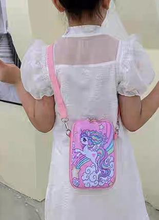Детская сумочка для девочки единорог вертикальная розовая