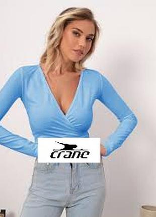 Блакитний лонгслів на запах із завїязками для йоги crane