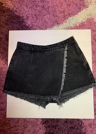 Джинсовые шорты юбка cropp черные женские. станок идеален. размер 36