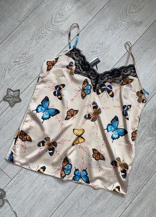 Новая атласная майка для сна с кружевом primark s\m пижама