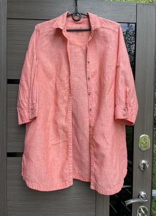 Удлиненная льняная персиковая женская рубашка olsen, s