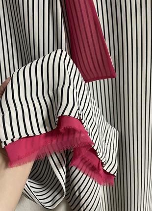 Брюки брюки широкие шифоновые полосатые с розовыми вставками3 фото