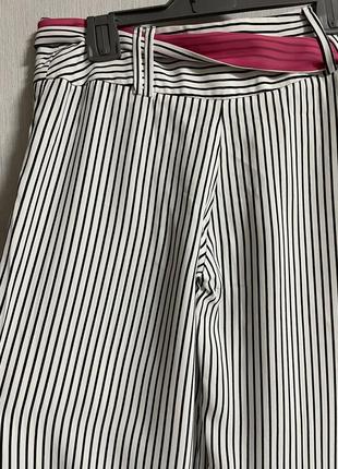 Брюки брюки широкие шифоновые полосатые с розовыми вставками5 фото