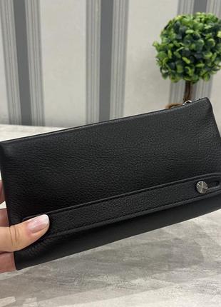 Шкіряний жіночий гаманець клатч в чорному кольорі4 фото