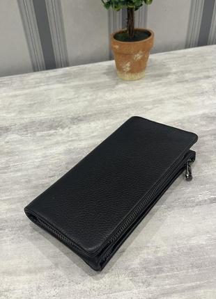Шкіряний жіночий гаманець клатч в чорному кольорі6 фото