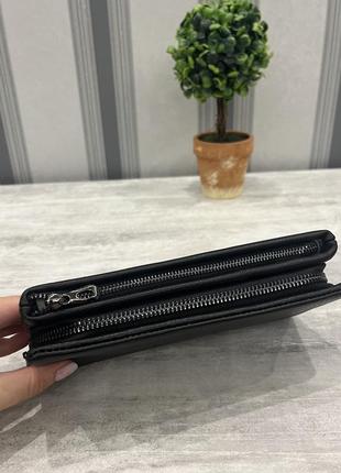 Шкіряний жіночий гаманець клатч в чорному кольорі3 фото