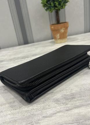 Шкіряний жіночий гаманець клатч в чорному кольорі5 фото