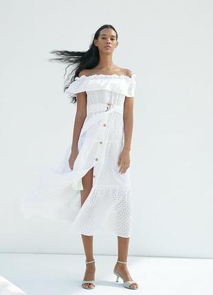 Біла сукня zara, сукня міді zara, сукня з прошви