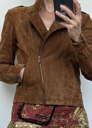 Замшевий жакет куртка-косуха красивого коричневого кольору3 фото
