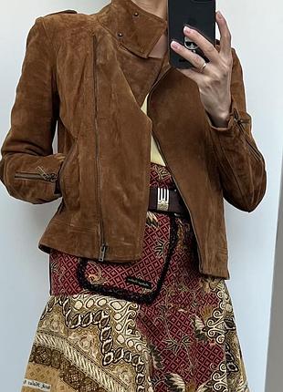 Замшевый жакет куртка-косуха красивого коричневого цвета