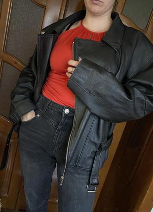 Кожаная куртка косуха куртка кожа в ретро стиле оверсайз