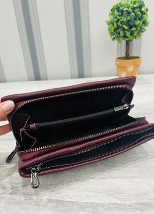 Шкіряний жіночий гаманець клатч в кольорі бордо2 фото