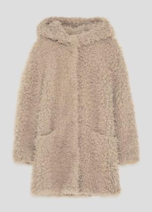 Актуальная шуба шубка капюшон teddy bear меховое пальто camel бежевое евро зима zara5 фото