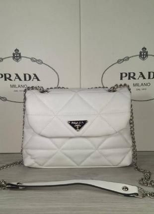 Сумка стьобана біла жіноча prada сумка прада сумочка клатч крос-боді