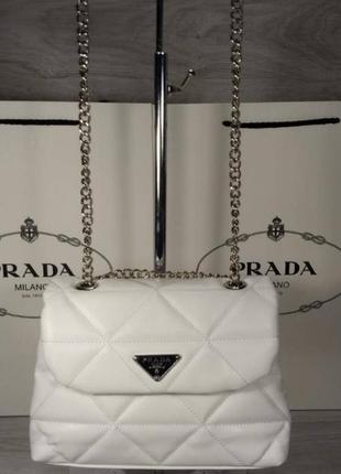 Сумка стеганая белая женская prada сумка прада сумочка клатч кросс-боди2 фото