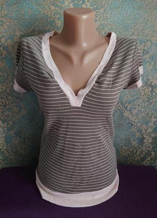 Женская блуза с трикотажными манжетами хлопок р.44/46 блузка футболка6 фото