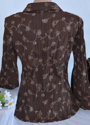 Брендовая коричневая блуза плиссе laura scott коттон вышивка цветы2 фото