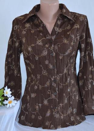 Брендовая коричневая блуза плиссе laura scott коттон вышивка цветы1 фото