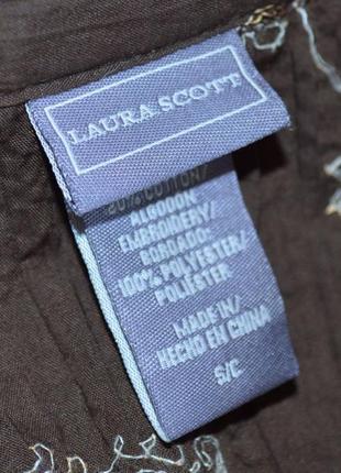 Брендовая коричневая блуза плиссе laura scott коттон вышивка цветы3 фото